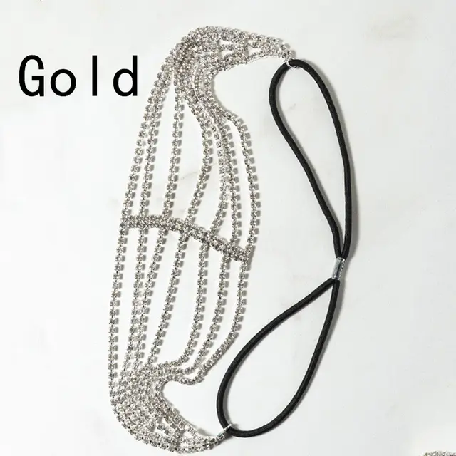 Flash Diamond Rhinestone Elastic Headband Hair Accessories Five Rows Of Diamonds Gold - Shop at LoveMi