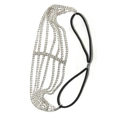Flash Diamond Rhinestone Elastic Headband Hair Accessories Five Rows Of Diamonds Silver - Shop at LoveMi