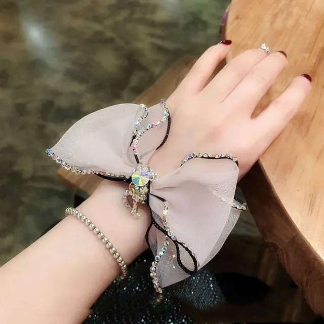 Small Bow Tie Diamond Hair Ring Ball Head Light Pink - Shop at LoveMi
