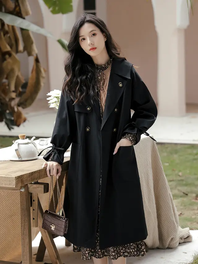 Small Man Overcoat Women Khaki Windbreaker Jacket Black - Shop at LoveMi