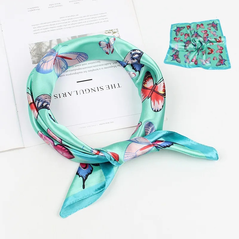 Elegant Print Butterfly Scarf Fashion Square Scarf Ladies Fashion - Green - View 1