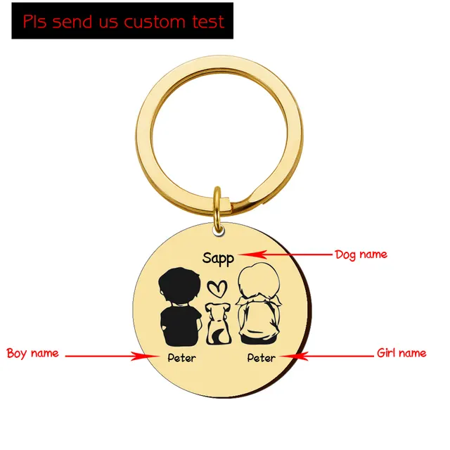 Personalized Round Family Pet Dog Name Keychain Gold - Shop at LoveMi