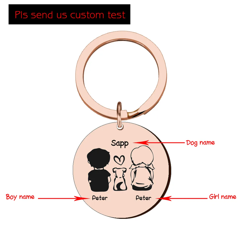 Personalized Round Family Pet Dog Name Keychain - Rose Gold