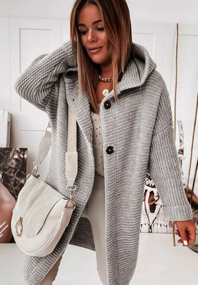 Temperament Commuting Loose Cardigan Women Sweater Plus Size Grey - Shop at LoveMi