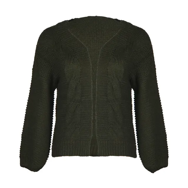 Pure Color Jacquard Blouse Jacket Casual Loose Cardigan Sweater Coat Women Olive Green - Shop at LoveMi