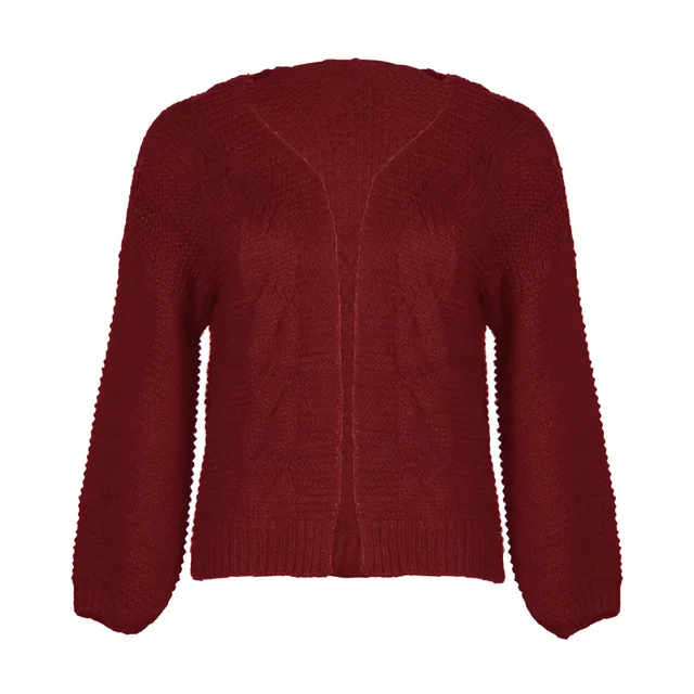 Pure Color Jacquard Blouse Jacket Casual Loose Cardigan Sweater Coat Women Red - Shop at LoveMi