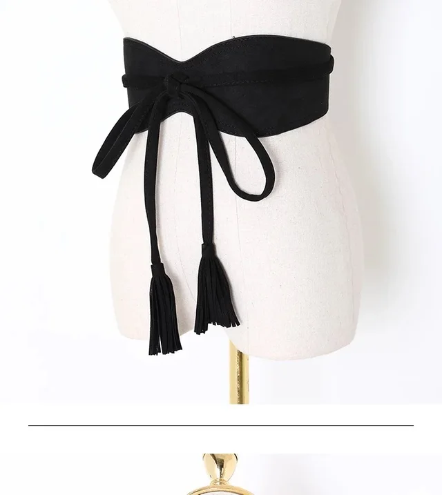 Girdle Tassels Bandage Fashion Waistband Slimming All match Decorative Belt Dress Wide Belt Black - Shop at LoveMi