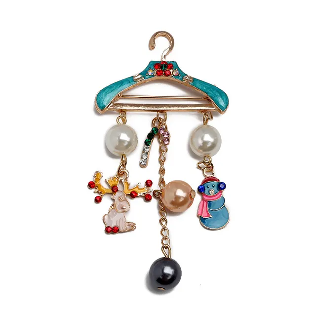 Christmas Snowman Cane Rhinestone Pearl Brooch Colorful - Shop at LoveMi