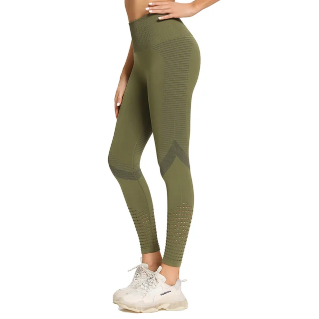 Breathable Mesh High Waist Tight Yoga Pants Army Green - Shop at LoveMi