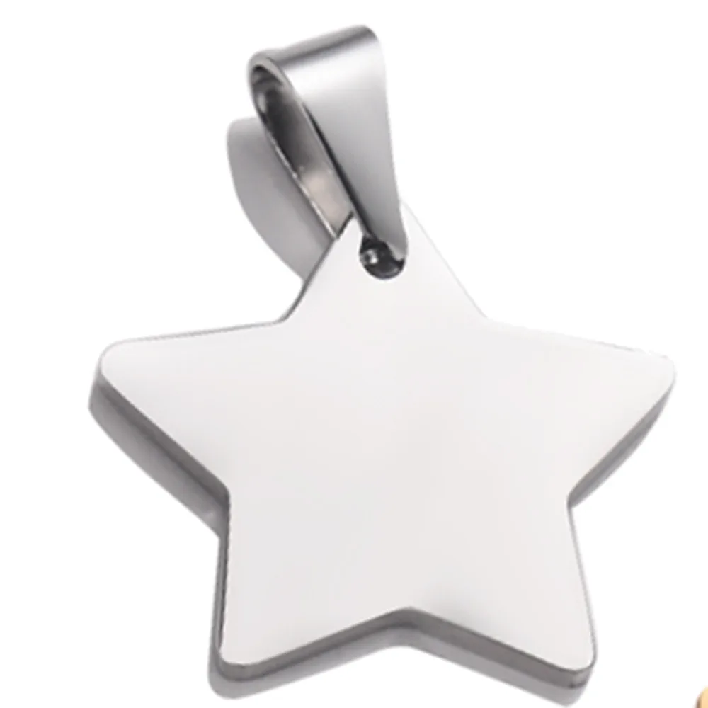Stainless Steel Five-pointed Star Tag, Titanium Steel Pendant Necklace - Silver