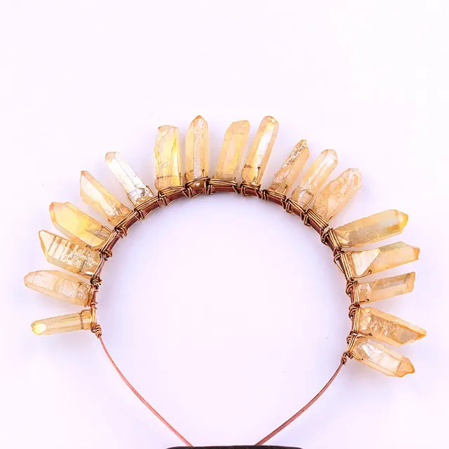 Headdress Punk Style Natural Stone Hand wound Crystal Yellow - Shop at LoveMi