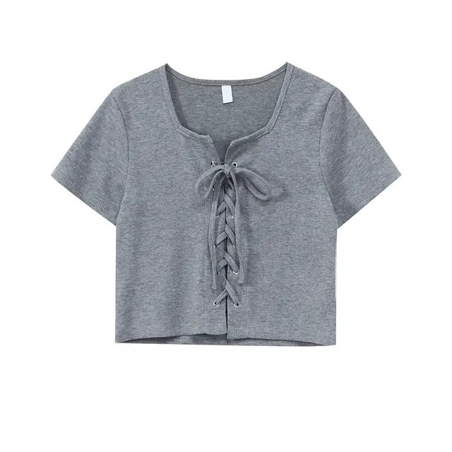 Short Gray Short sleeved T shirt Women Slim Slimming Grey - Shop at LoveMi