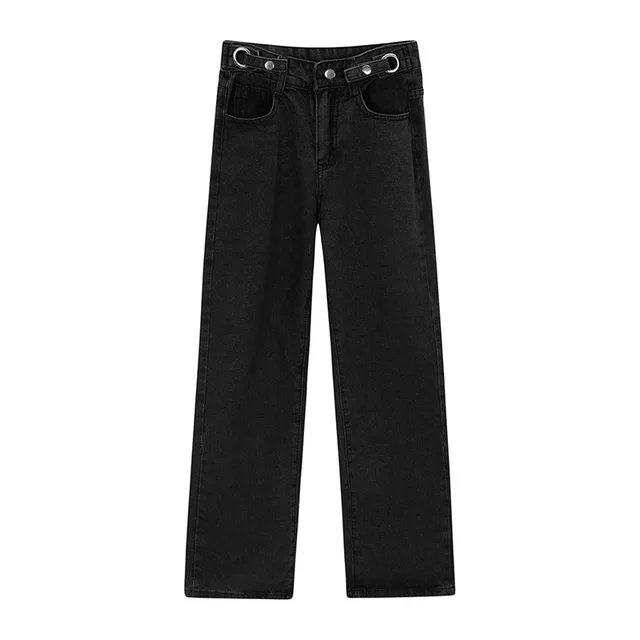 High waisted Jeans Slim Straight Wide leg Pants Black - Shop at LoveMi