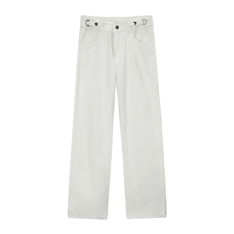 High-waisted Jeans Slim Straight Wide-leg Pants - White