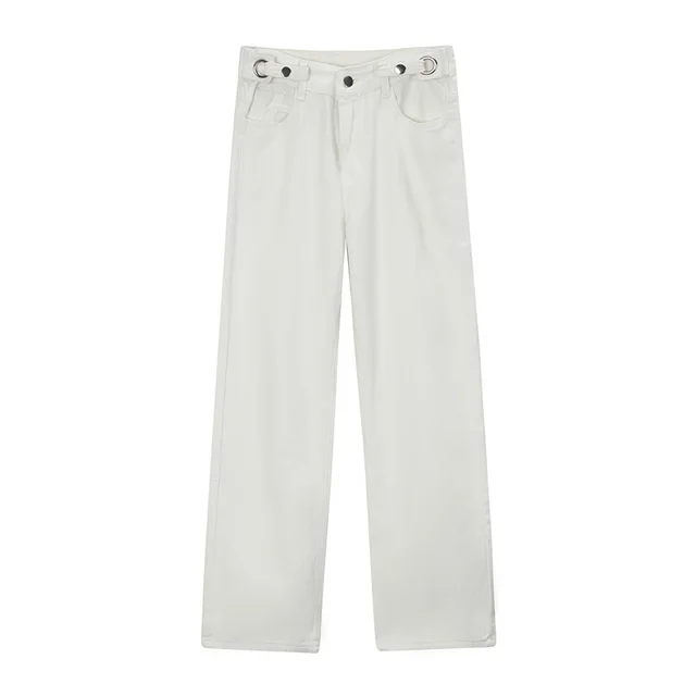 High waisted Jeans Slim Straight Wide leg Pants White - Shop at LoveMi