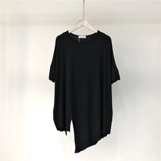 Korean Version Of Ins Trendy Irregular Solid Color Loose Mid length Top Clothes Black - Shop at LoveMi