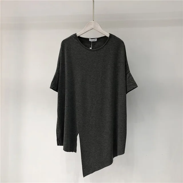 Korean Version Of Ins Trendy Irregular Solid Color Loose Mid length Top Clothes Grey - Shop at LoveMi
