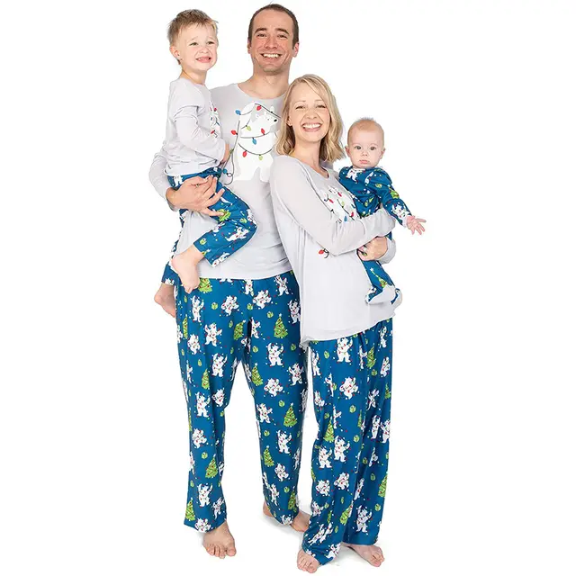 Casual Home Set Christmas Parent Child Outfit Blue - Shop at LoveMi