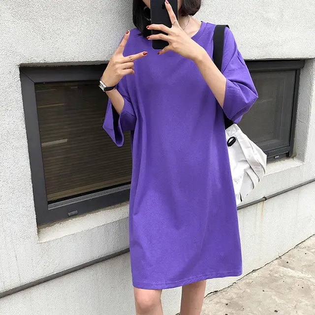 New Style Plus Size Korean Fan Solid Color T shirt Skirt Women Short Sleeves Purple - Shop at LoveMi