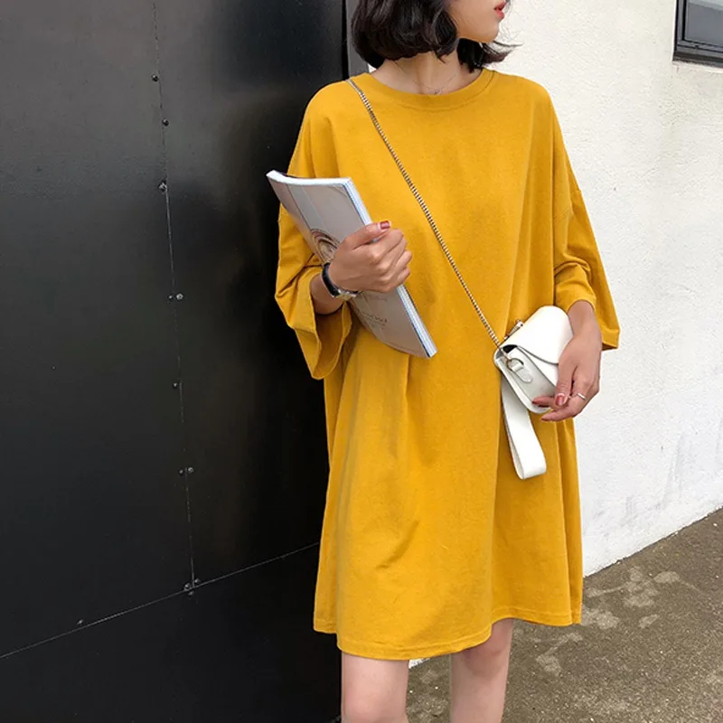 New Style Plus Size Korean Fan Solid Color T shirt Skirt Women Short Sleeves Yellow - Shop at LoveMi