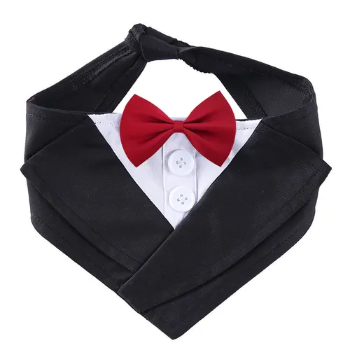 Dog Gentleman Suit Bow Tie Bib Saliva Towel Red - Shop at LoveMi