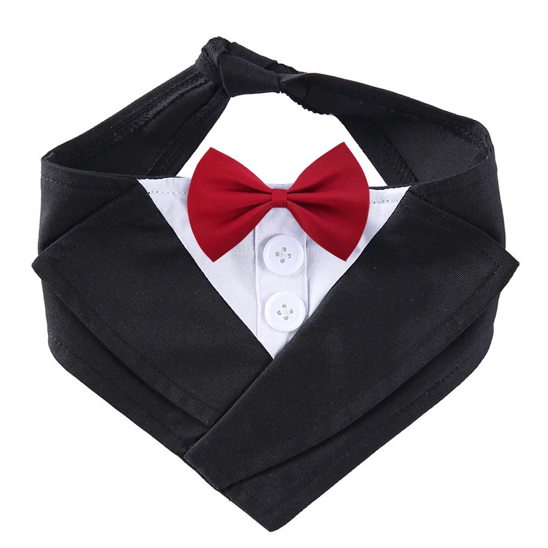Dog Gentleman Suit Bow Tie Bib Saliva Towel - Red - View 1