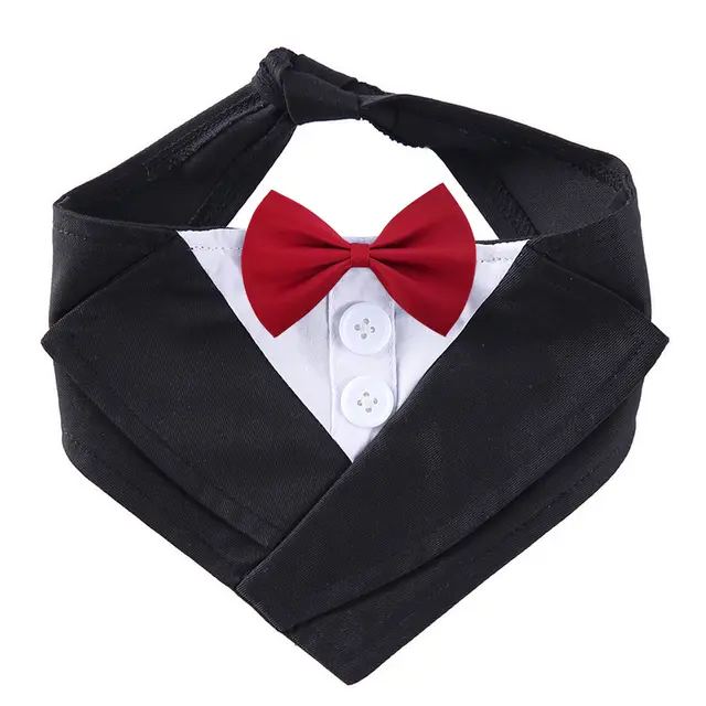 Dog Gentleman Suit Bow Tie Bib Saliva Towel Wine Red - Shop at LoveMi