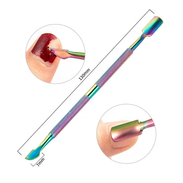 Nail Art Steel Push Dead Skin Push Stainless Steel Double head Nail Remover Color Titanium Nail File - Shop at LoveMi