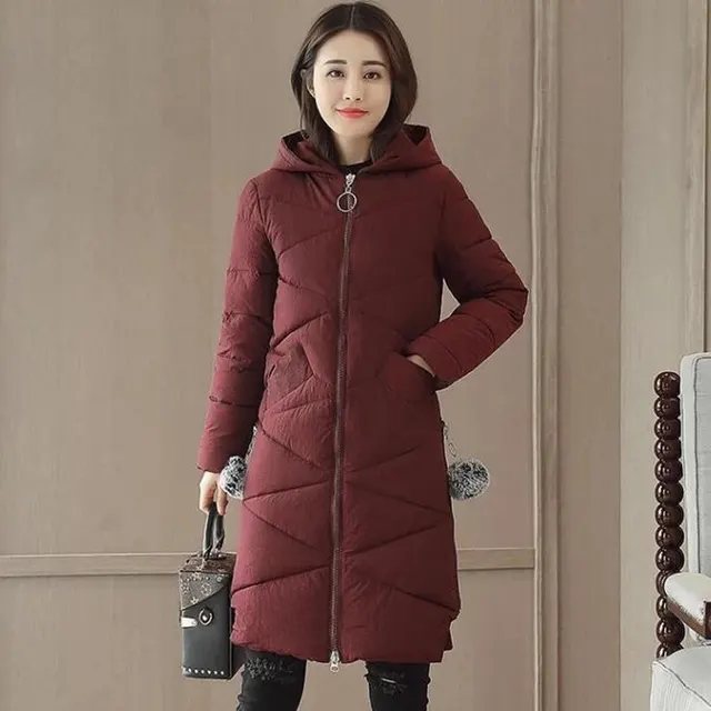 Korean Style Slim Padded Jacket Warm Jacket Wine Red - Shop at LoveMi