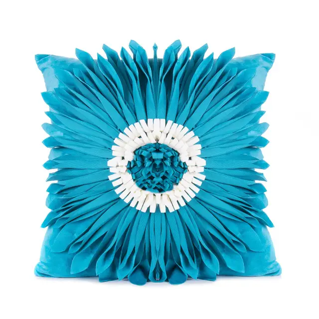 Fashion Modern Style White Throw Pillows Velvet Stitching 3D Chrysanthemum Cushion Waist Pillow Blue Cushion Case Blue - Shop at LoveMi