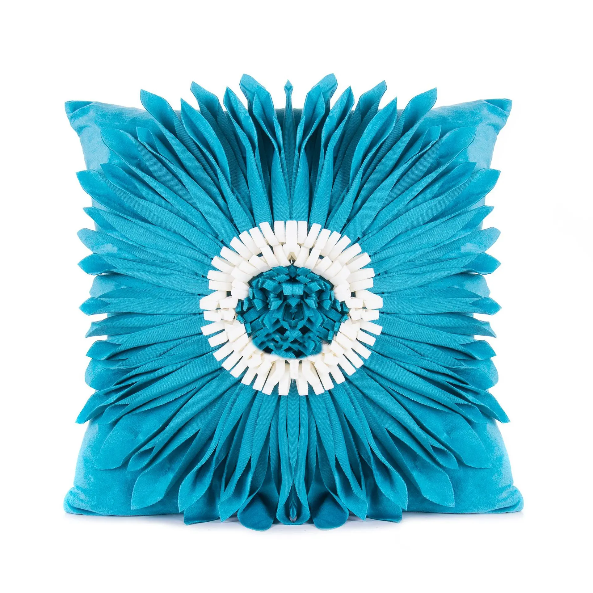 Fashion Modern Style White Throw Pillows Velvet Stitching 3D Chrysanthemum Cushion Waist Pillow Blue Cushion Case - Blue