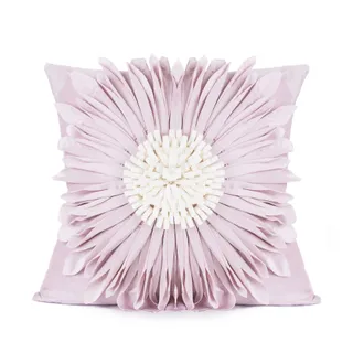 Fashion Modern Style White Throw Pillows Velvet Stitching 3D Chrysanthemum Cushion Waist Pillow Blue Cushion Case - Pink