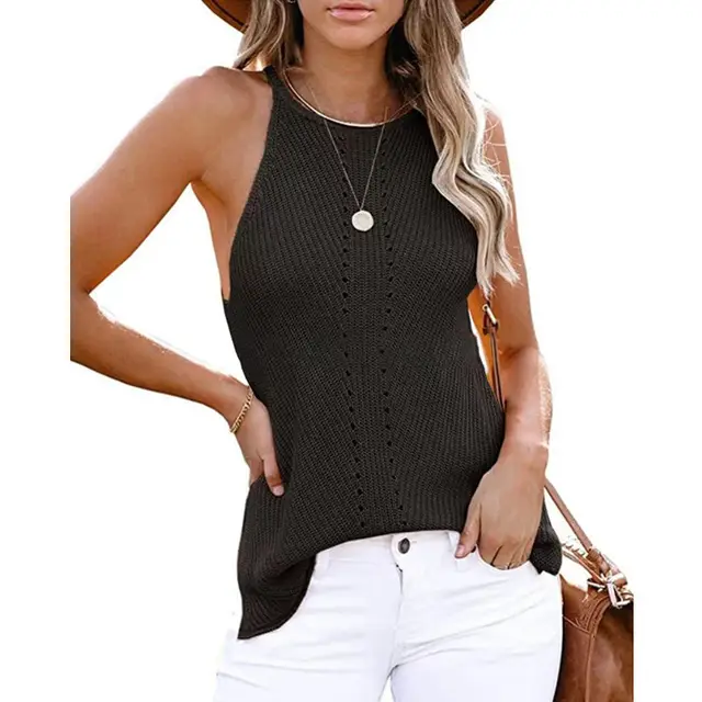 European And American Loose Halter Small Vest Knitted Beach Women Black - Shop at LoveMi