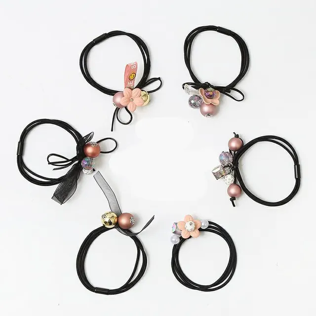 Ocean Blue Hair Tie Adult Crystal 6Piece Set Of Korean Pink - Shop at LoveMi