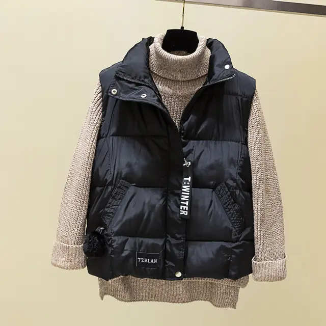 Short Hair Ball Korean Fall Winter Down Padded Jacket Black - Shop at LoveMi