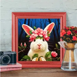 5D Diamond Painting With Round And Square Beads Craft Embroidery Kit With Rabbits And Rhinestones Art Deco - Photo Color