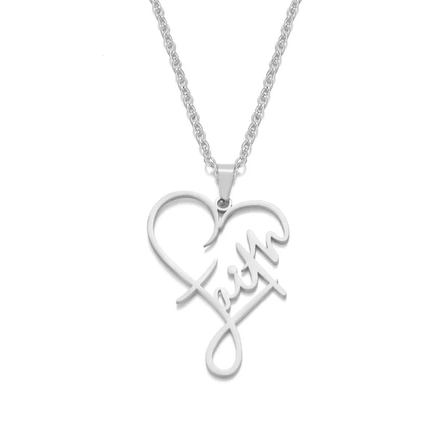 Fashion Stainless Steel Faith Peach Heart Necklace Bracelet Silver - Shop at LoveMi