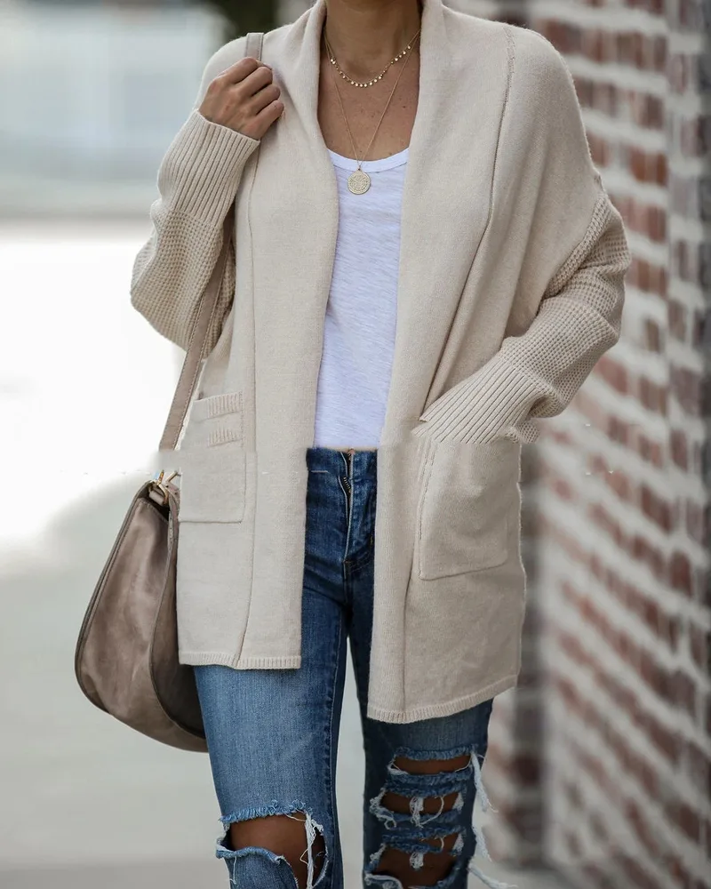 Winter Sweater Bat Sleeve Cardigan Sweater Coat Sweater Women - Apricot