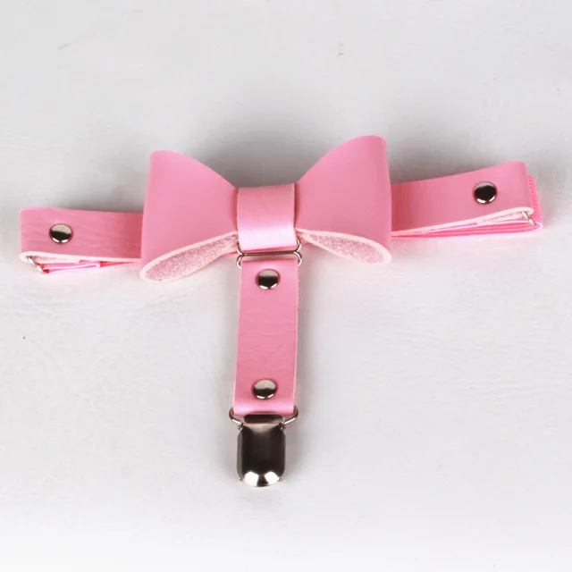 Harajuku Punk Pu Leather Single Bow Leg Chain Jewelry Pink - Shop at LoveMi