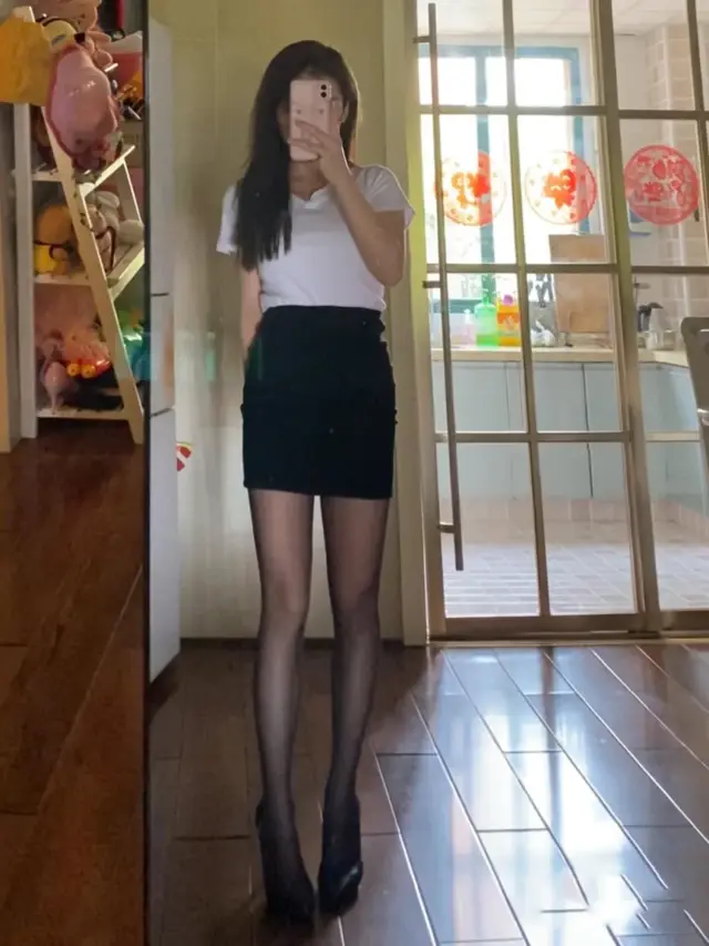 Gray Sexy Plus Size Slim Black Silk Short Skirt Two piece Suit Black Skirt And Stockings - Shop at LoveMi