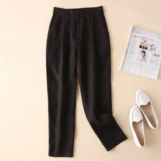 Linen Plus Size Cotton And Linen Solid Color Harem Pants Black - Shop at LoveMi