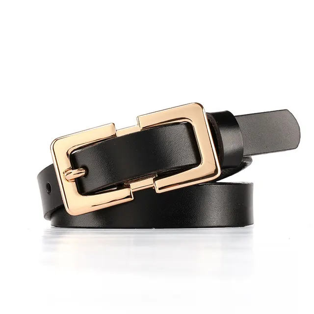 Retro Ladies Cowhide Leather Pin Buckle Belt Thin Simple Wild Belt Women Decoration Green Black - Shop at LoveMi