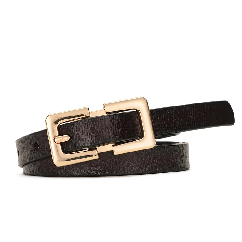 Retro Ladies Cowhide Leather Pin Buckle Belt Thin Simple Wild Belt Women Decoration Green - Coffee