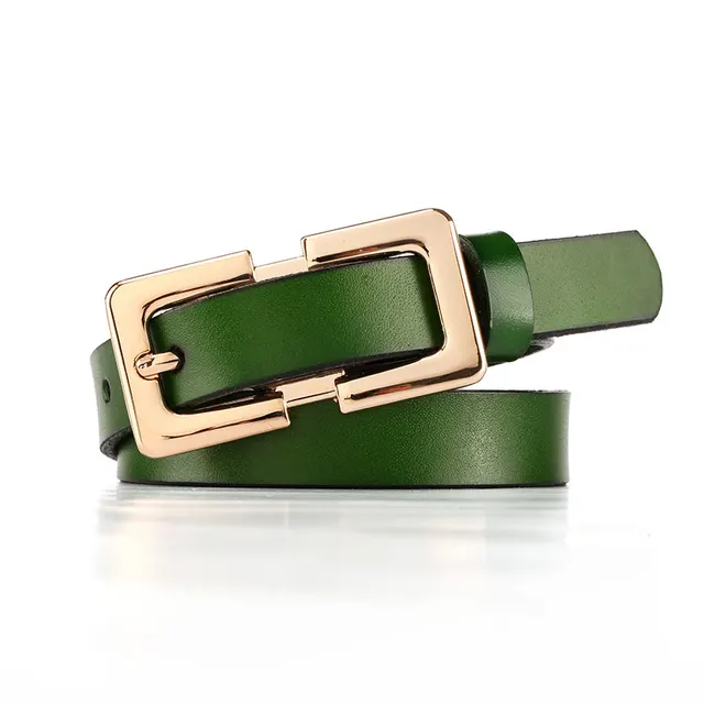 Retro Ladies Cowhide Leather Pin Buckle Belt Thin Simple Wild Belt Women Decoration Green Green - Shop at LoveMi