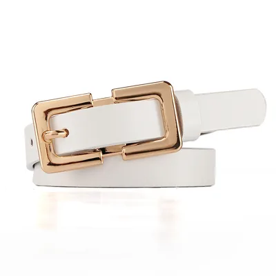 Retro Ladies Cowhide Leather Pin Buckle Belt Thin Simple Wild Belt Women Decoration Green White - Shop at LoveMi