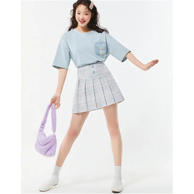 Women's Loose Two tone Short sleeved T shirt Sky Blue - Shop at LoveMi