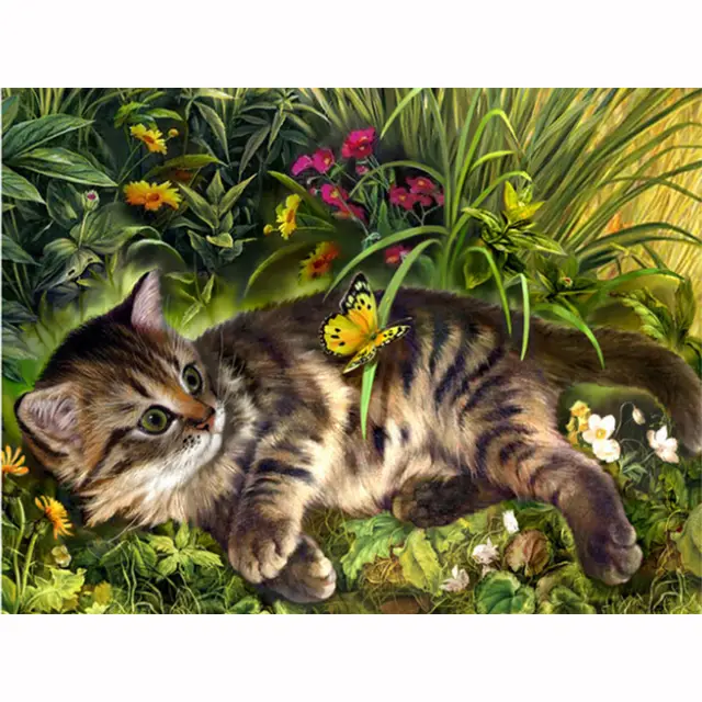 Handmade Diamond Painting Cross Stitch Lying Cat Home Decoration - Shop at LoveMi