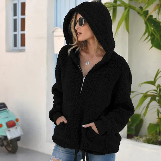 Loose Plush Pullover Socket Solid Color Sweater Coat Women's Clothing Black - Shop at LoveMi