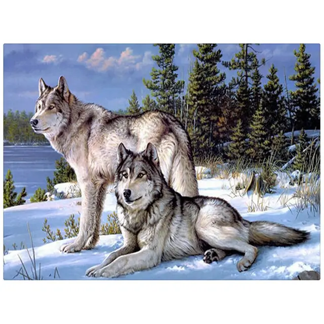 5D DIY Diamond Painting Of Two Wolves, Square Rhinestone Embroidery Picture Color - Shop at LoveMi