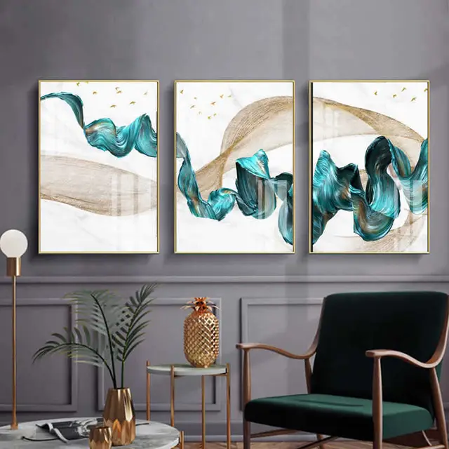 Modern Fashion Golden Abstract Smoke Line Triptych - Shop at LoveMi
